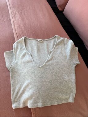 Garage Light Gray V-Neck Cropped Knit Top